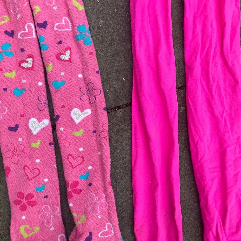 ✨ Bundle of 2: Girls’ Neon Pink & Floral Heart Patterned Tights (Size 7-10) ✨ Op
